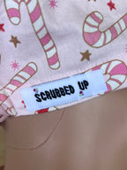Candy Cane scrub cap print detail close up
