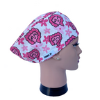 Happy Guts print scrub cap side view on mannequin
